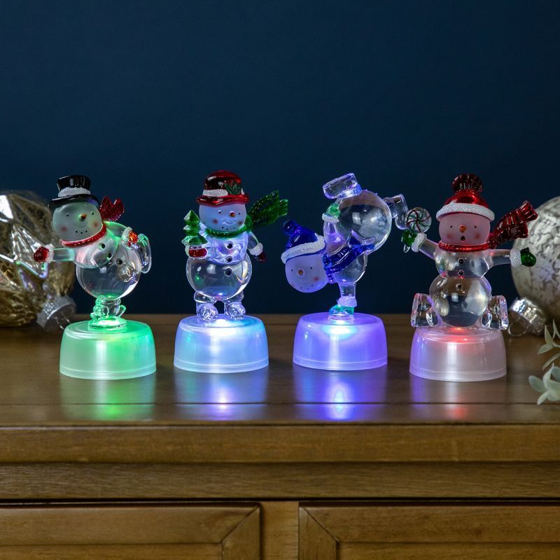 Set of 4 LED Lighted Color Changing Acrylic Snowmen Decorations