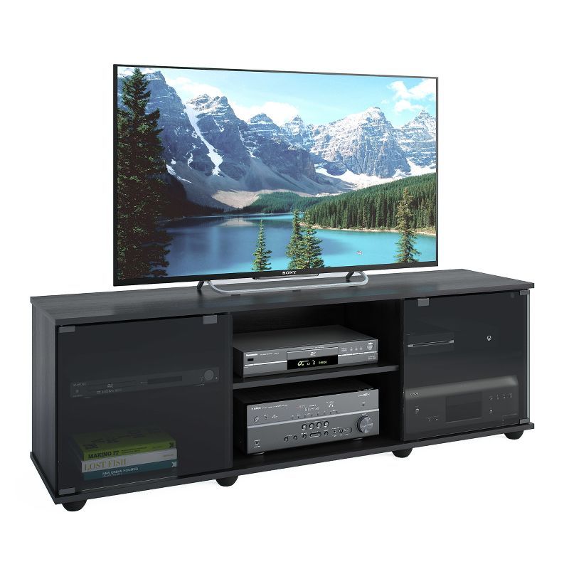 Ravenwood Black 63" TV Stand with Glass Doors