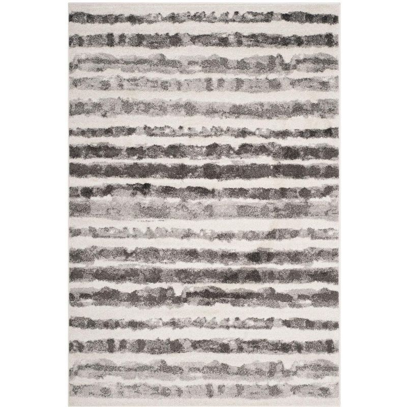 Ivory Striped Reversible Synthetic 5' x 7' Easy-Care Rug