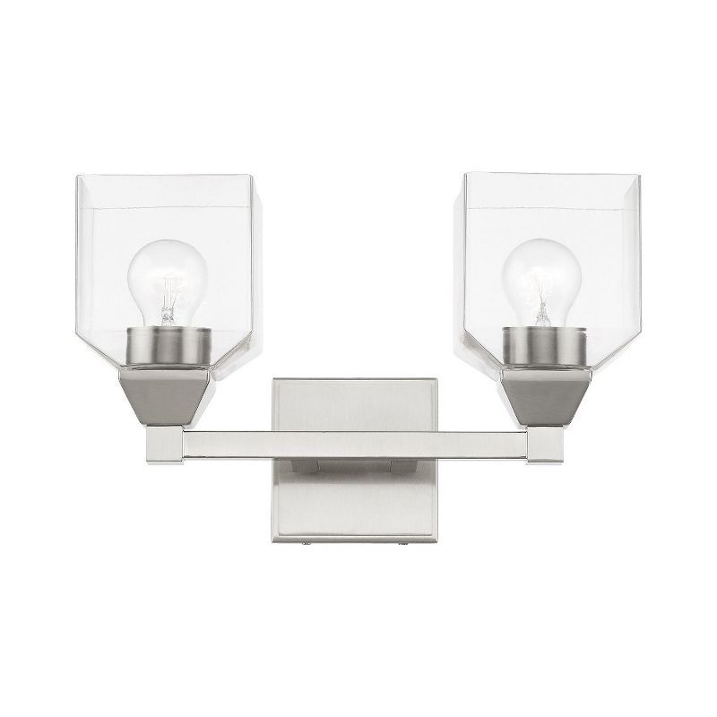 Brushed Nickel 2-Light Vanity Sconce with Clear Glass Shades