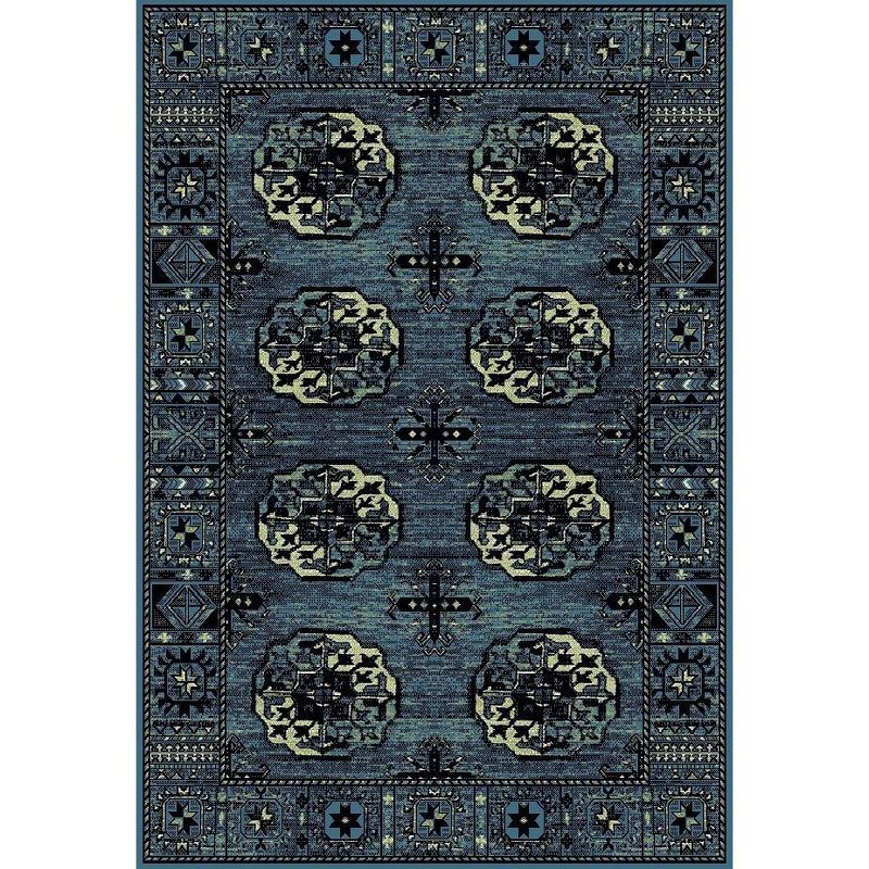 Vintage Blue and Multicolor High Pile Synthetic Area Rug, 4' x 6'