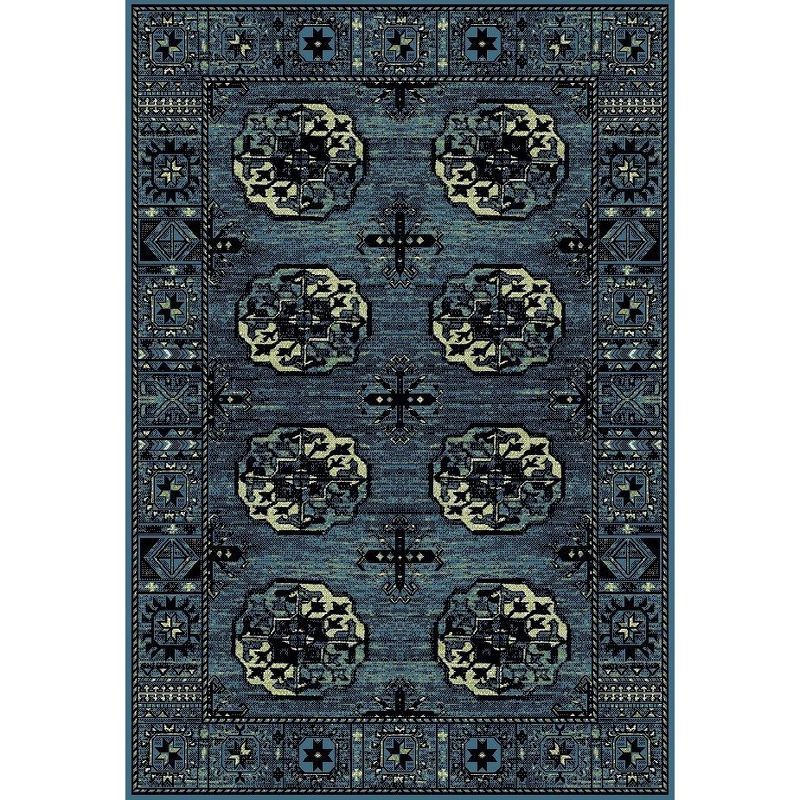 Rectangular Blue Synthetic Easy Care Area Rug