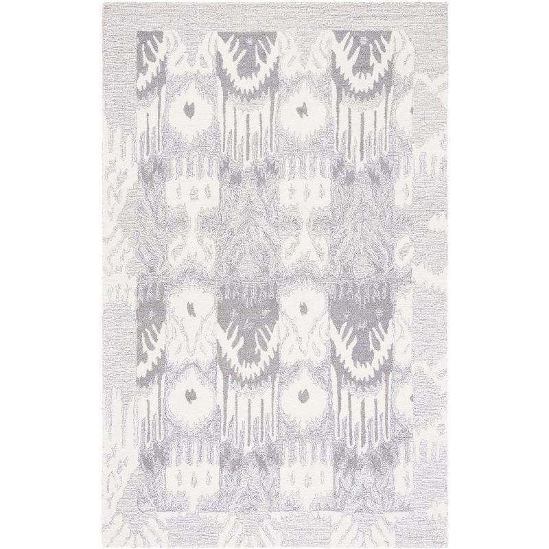 Handmade Ikat Light Grey Wool 8' x 10' Tufted Area Rug