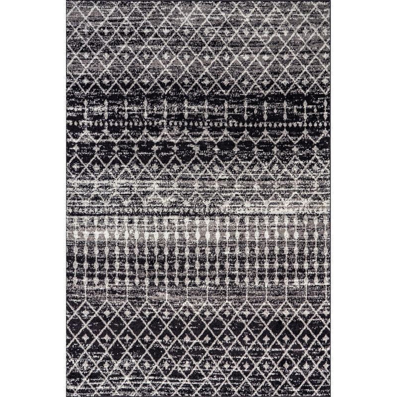 Handmade 6' Black Geometric Synthetic Square Area Rug