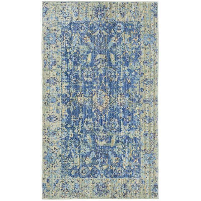 Valencia Blue and Multicolor Synthetic Area Rug, 4' x 6'