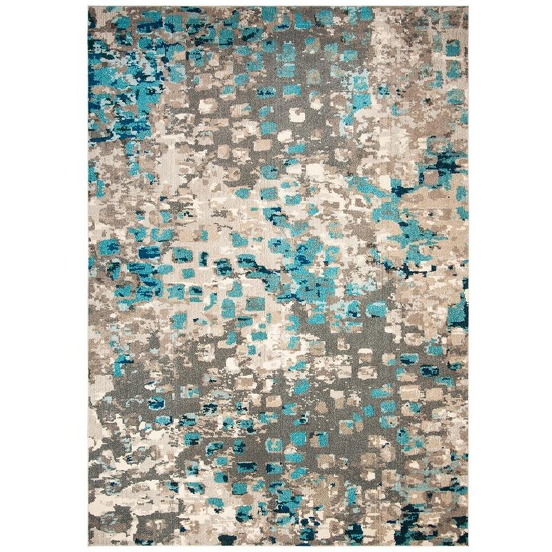 Gray and Light Blue Geometric Abstract 9' x 12' Area Rug