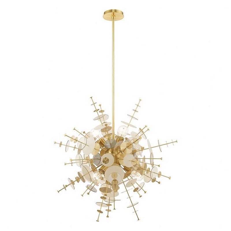 Circulo Satin Brass 6-Light Pendant Chandelier with Glass Discs