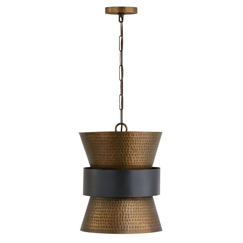 Patinaed Brass and Dark Zinc Hourglass Pendant Light