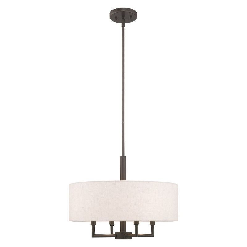 Mini Drum English Bronze Pendant with Oatmeal Fabric Shade