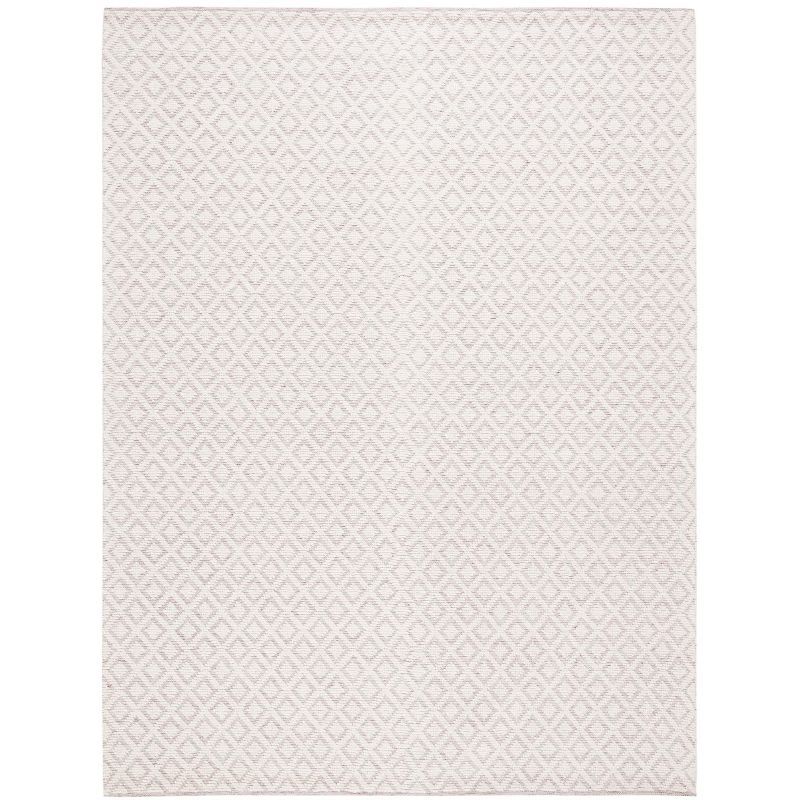 Ivory and Red Hand-Knotted Wool Rectangular Area Rug, 9' x 12'
