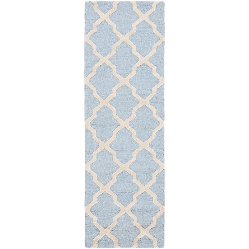 Hand-Tufted Cambridge Light Blue & Ivory Wool Ottoman