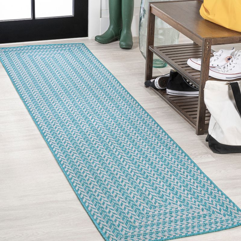 Aqua and Light Gray Chevron Indoor/Outdoor Rug