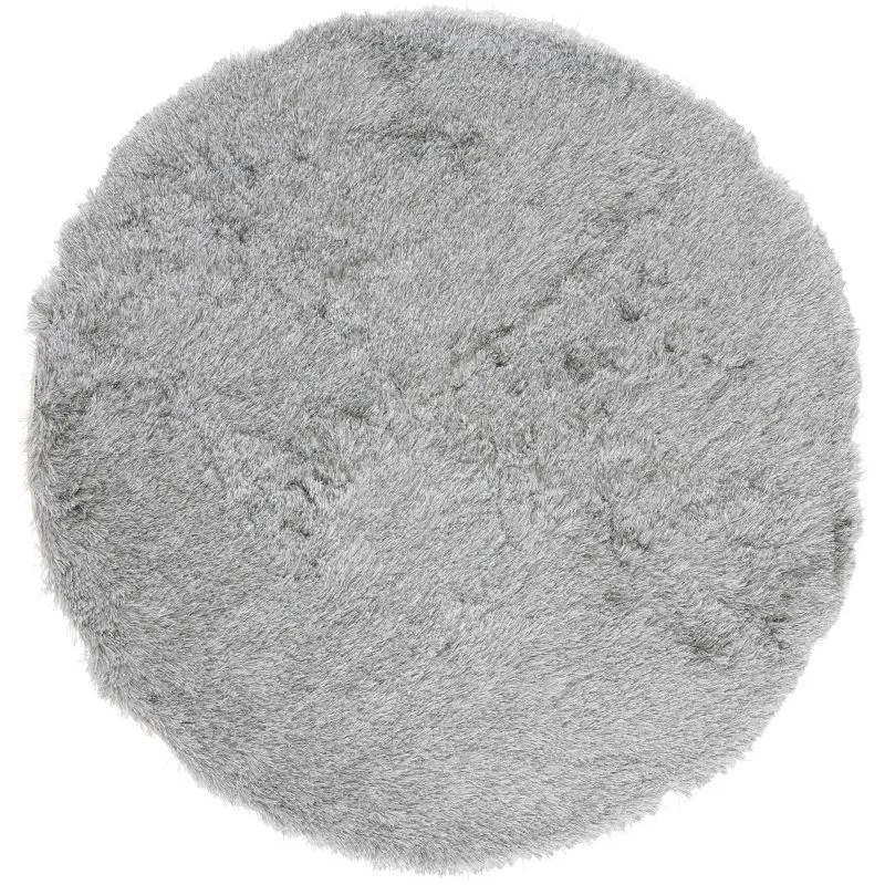 Silver Round Hand-Tufted Shag Area Rug, 5' Synthetic