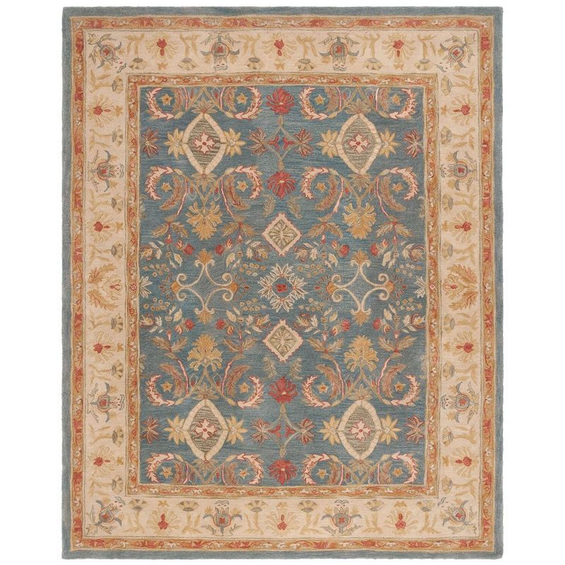 Light Blue Floral Handmade Wool 8' x 10' Area Rug