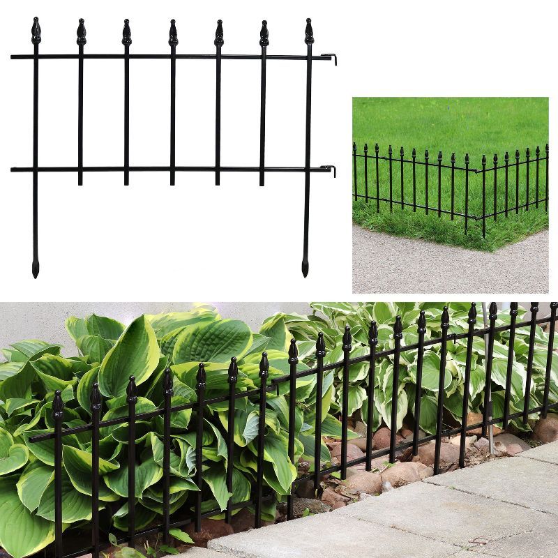 Roman Black Iron Decorative Garden Fence Panels Set of 5