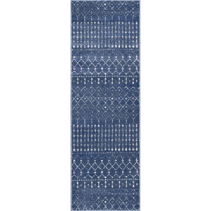 Dark Blue Trellis Synthetic Reversible Runner Rug