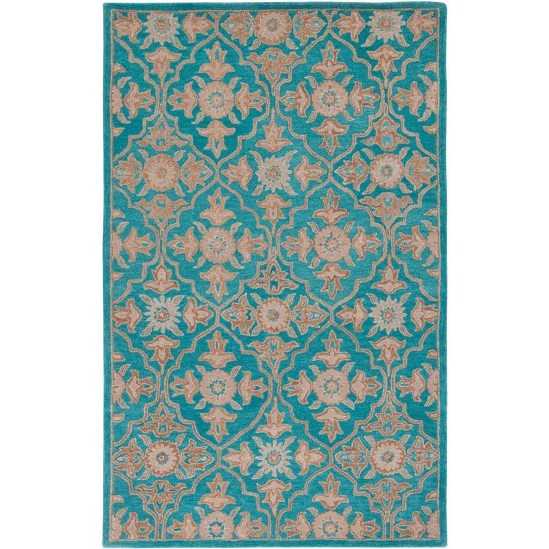 Turquoise and Beige Hand-Tufted Wool 4' x 6' Area Rug