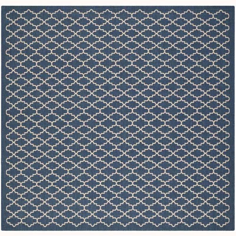 Navy & Beige 4' x 4' Square Reversible Synthetic Area Rug