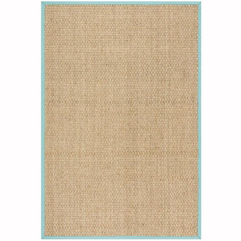 Natural Teal Border Flat Woven Cotton Area Rug