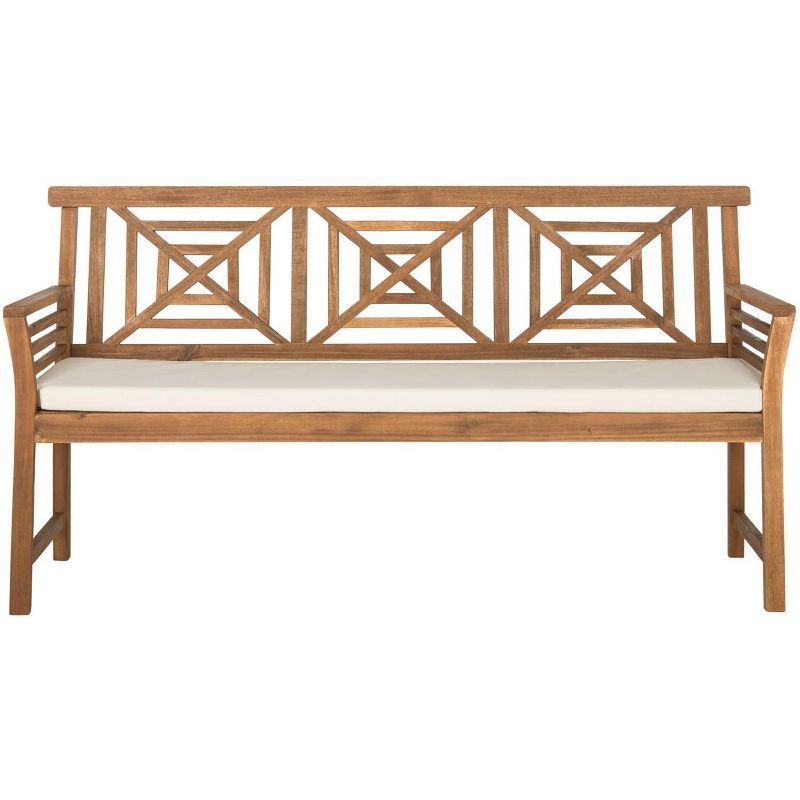 Tropical Villa-Inspired Teak Brown 3-Seat Garden Bench with Beige Cushion