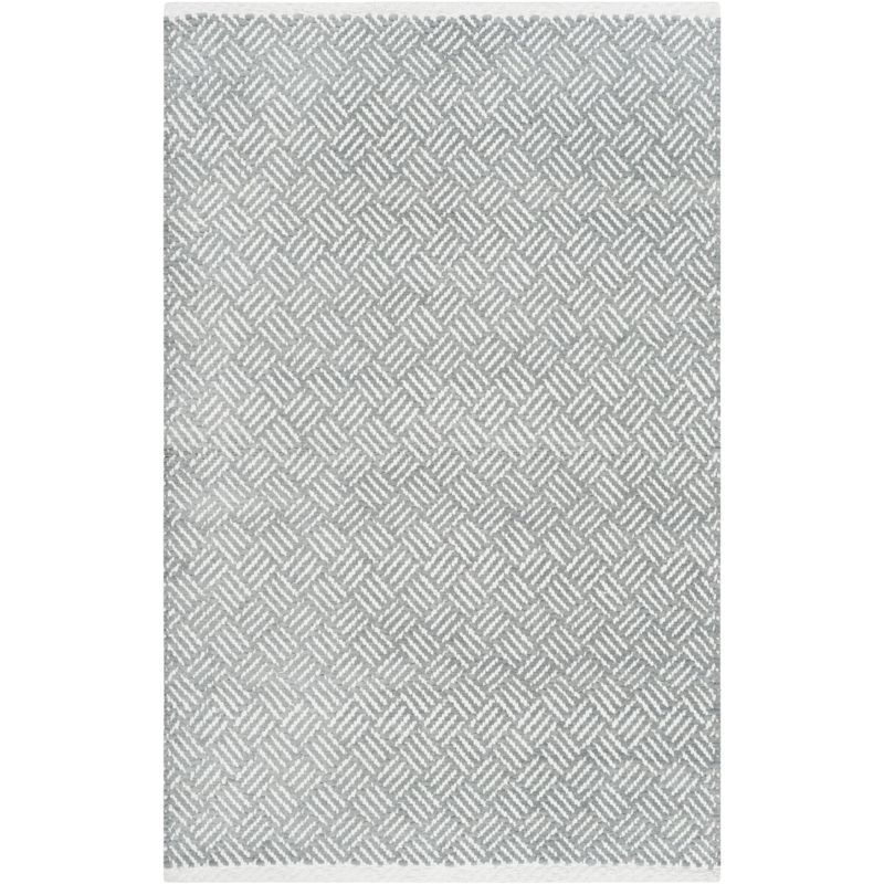 Gray and White Flat Woven Cotton Area Rug