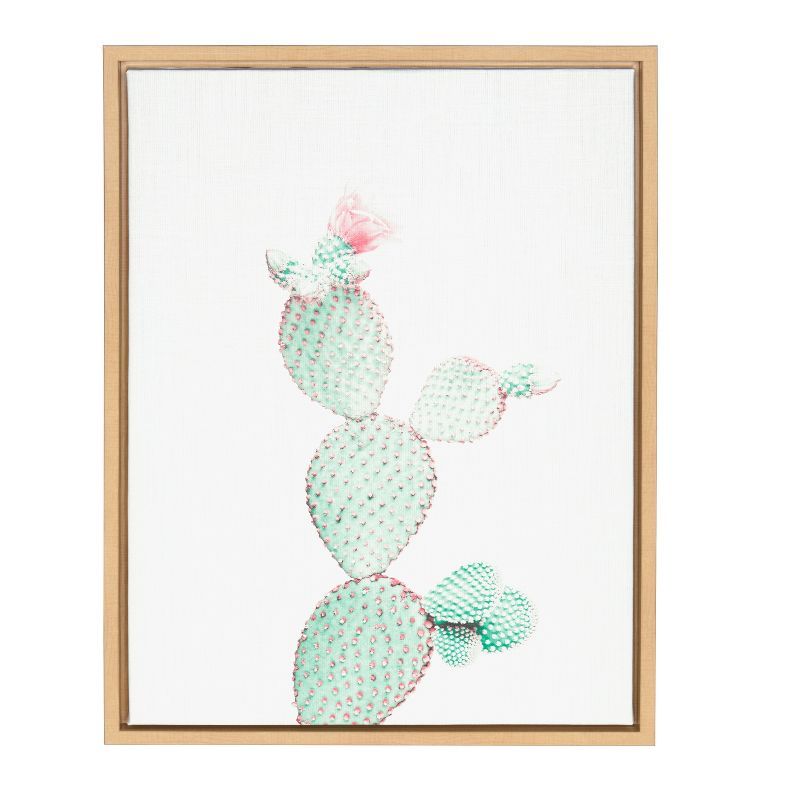 Natural Wood Framed Prickly Pear Cactus Canvas Print