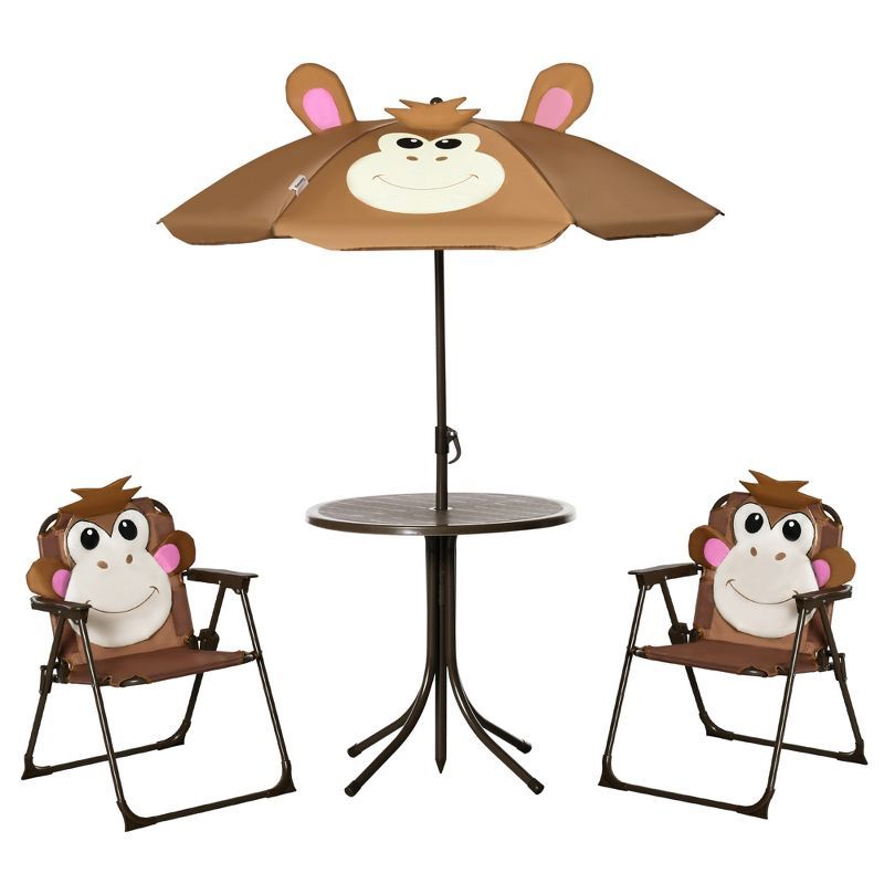 Brown Monkey Kids Picnic Table Set with Adjustable Umbrella