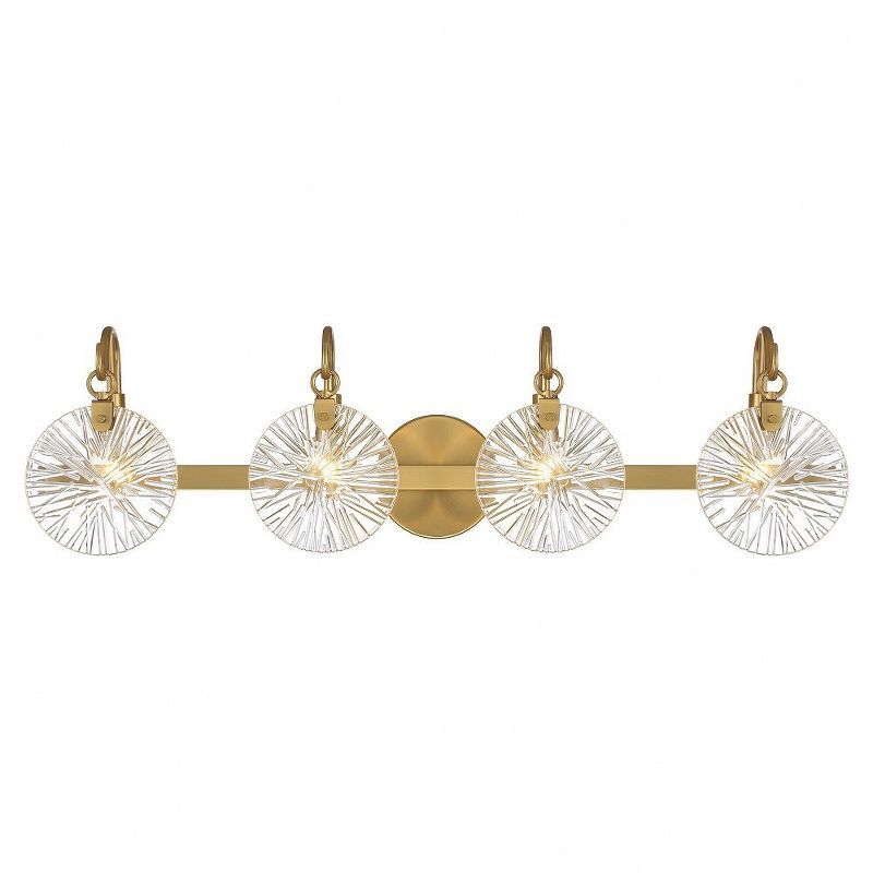 Warm Brass 4-Light Bathroom Vanity with Clear Starburst Glass Shades