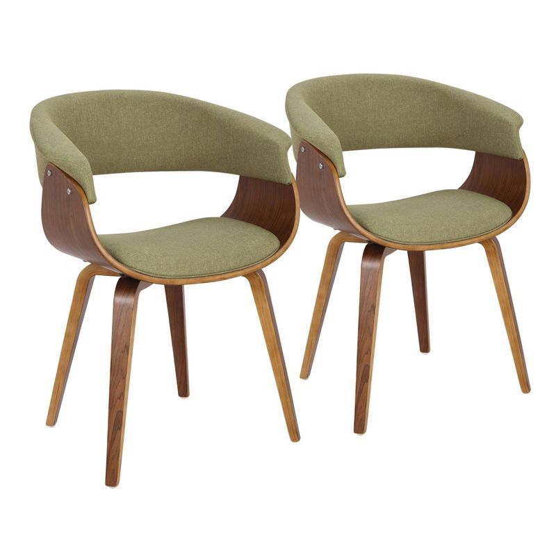 Green Velvet Upholstered Arm Chair with Walnut Wood Frame