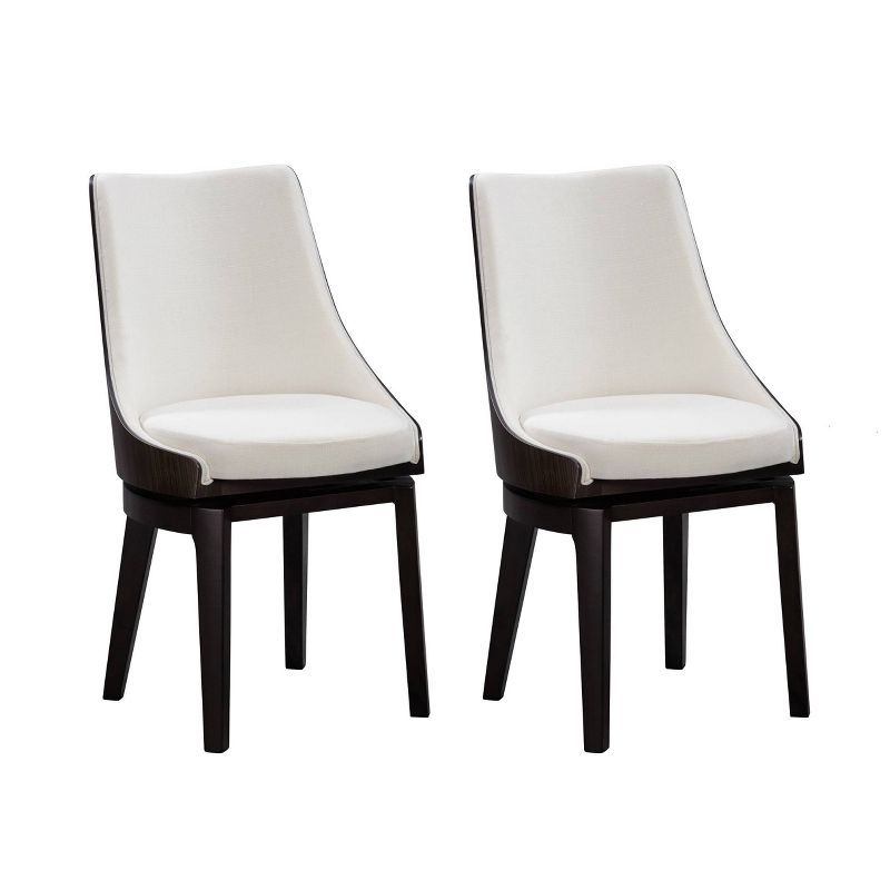 Elegant Zebrano Wood Swivel High Back Dining Chair Set in Cream & Black