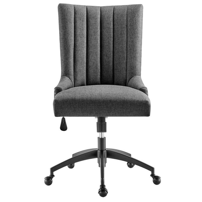 Empower Black Gray Fabric Swivel Office Chair with Metal Base