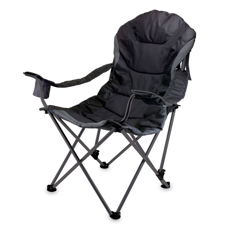 Black Polyester Portable Reclining Camping Chair with Cup Holder