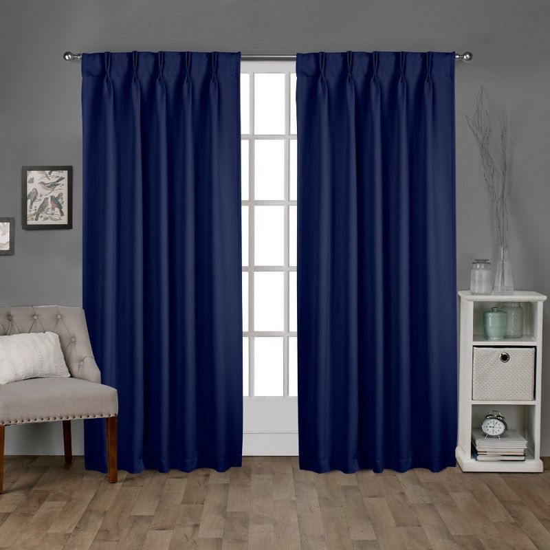 Peacoat Blue Blackout Pinch Pleat Linen Window Curtains