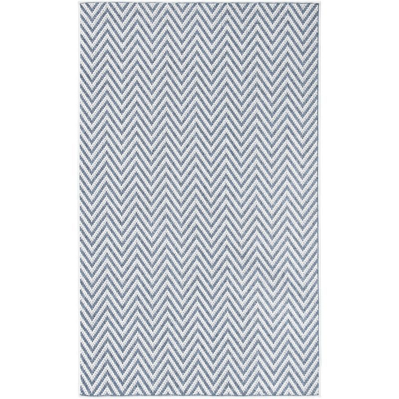 Blue and Creme 4' x 6' Geometric Flat Woven Rug