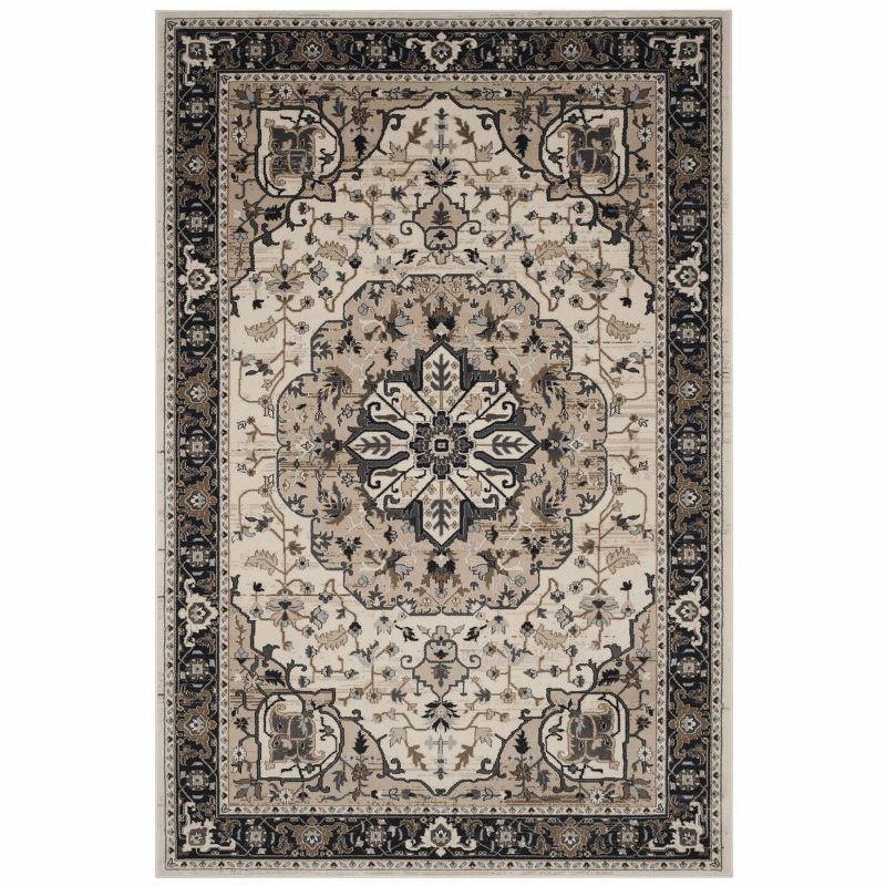 Lyndhurst Cream and Navy 6' x 9' Synthetic Area Rug