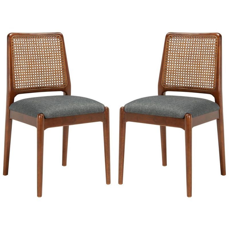 Gray Rattan and Cane Side Chair Set of 2