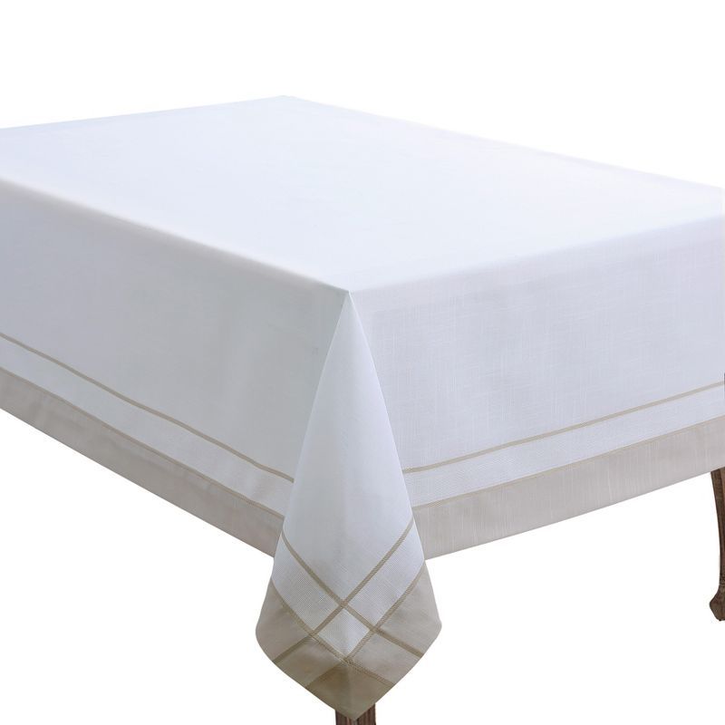 Beige Rectangular Fabric Tablecloth with Banded Border