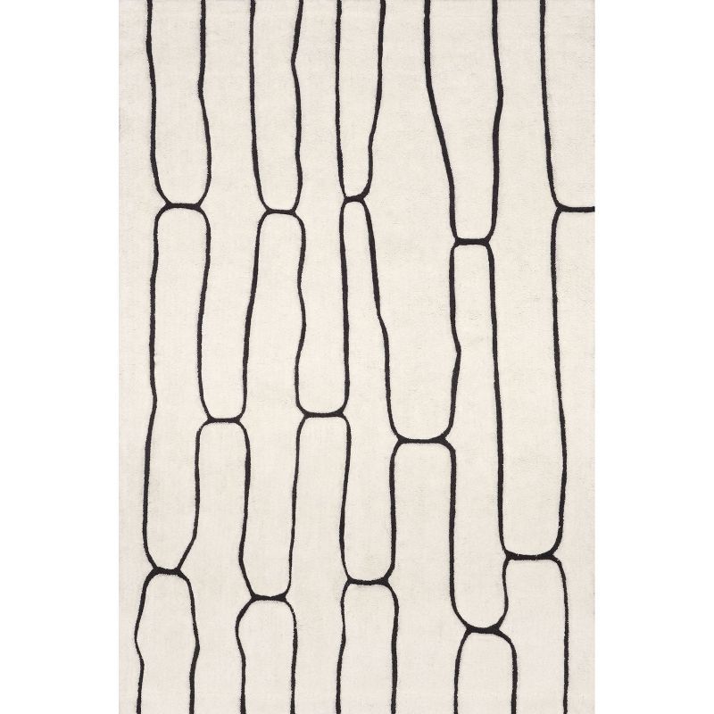 Handmade Charcoal and Cream Wool Abstract 8' x 10' Rug