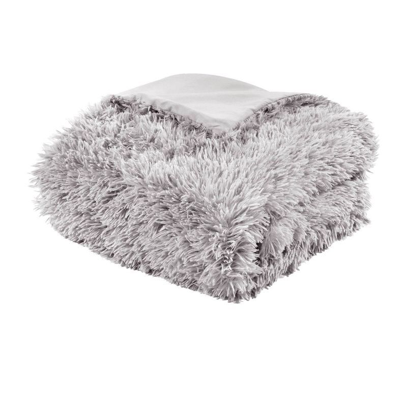 Lavish Light Gray Faux Fur 60"x50" Reversible Throw Blanket