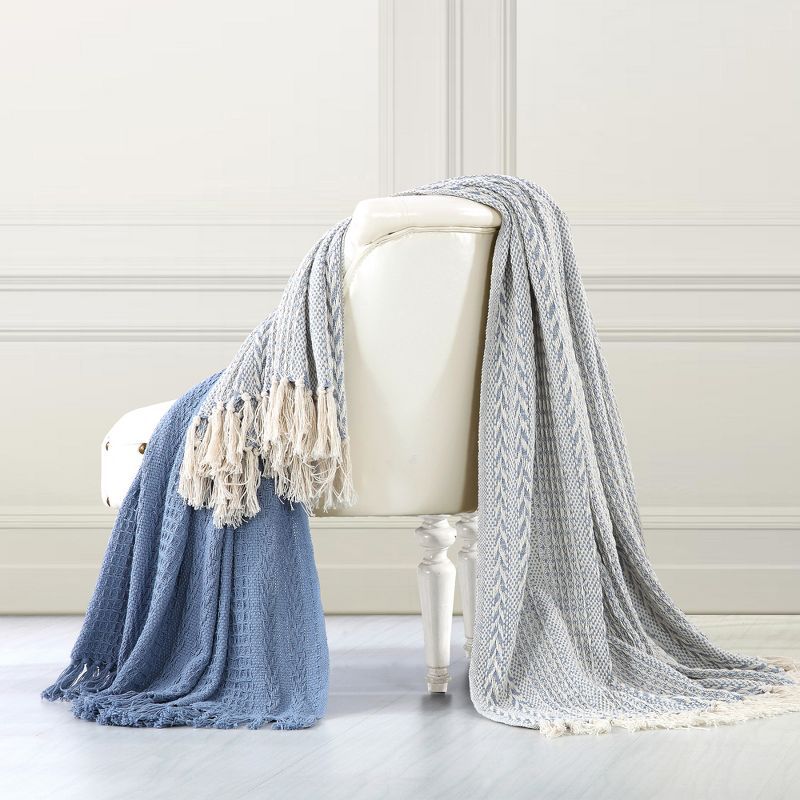 Dusty Blue 50" x 60" Reversible Cotton Throw Blanket, 2 Pack