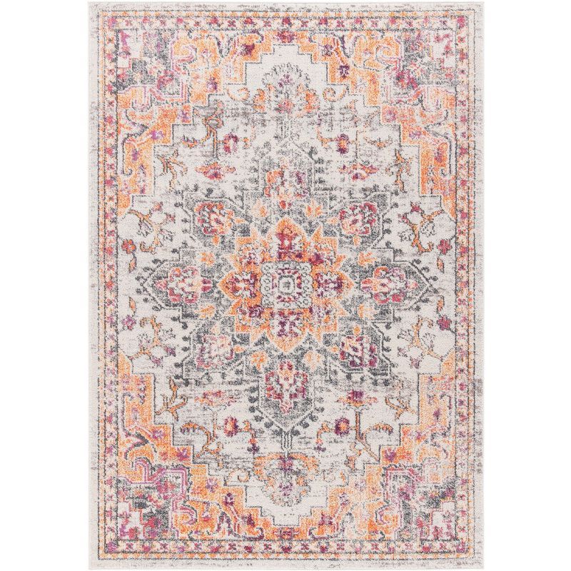 Beige and Orange Rectangular Hand-knotted Synthetic Rug