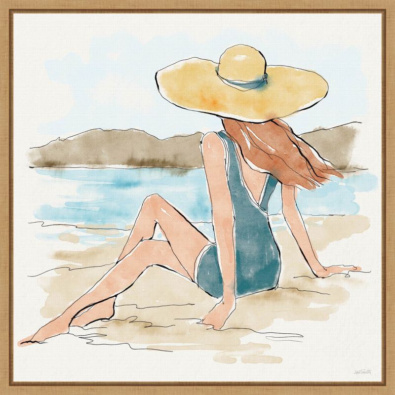 Sylvie Maple Framed Watercolor Beach Scene Canvas Art