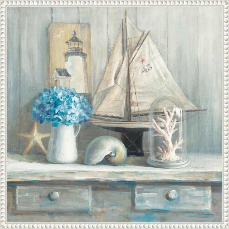 22" Nautical Coastal Still Life Framed Canvas Art in White