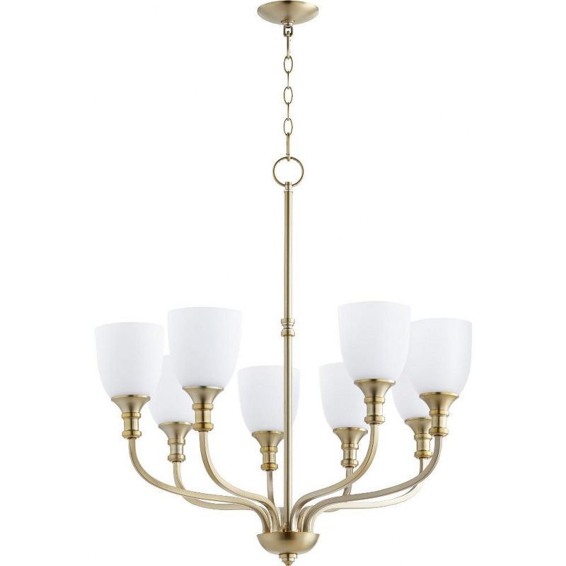 Elegant Aged Brass 8-Light Chandelier with Satin Opal Glass Shades