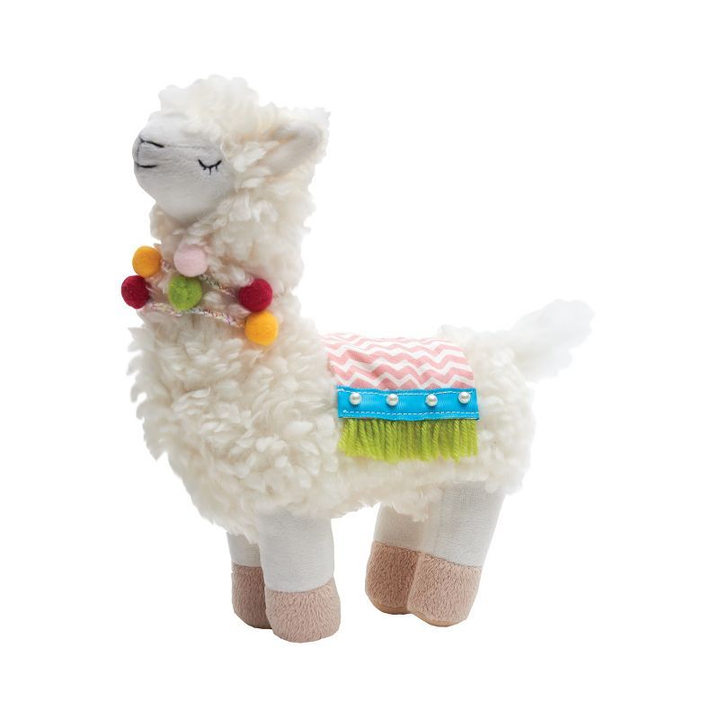 Small White Plush Llama Figurine with Colorful Accents