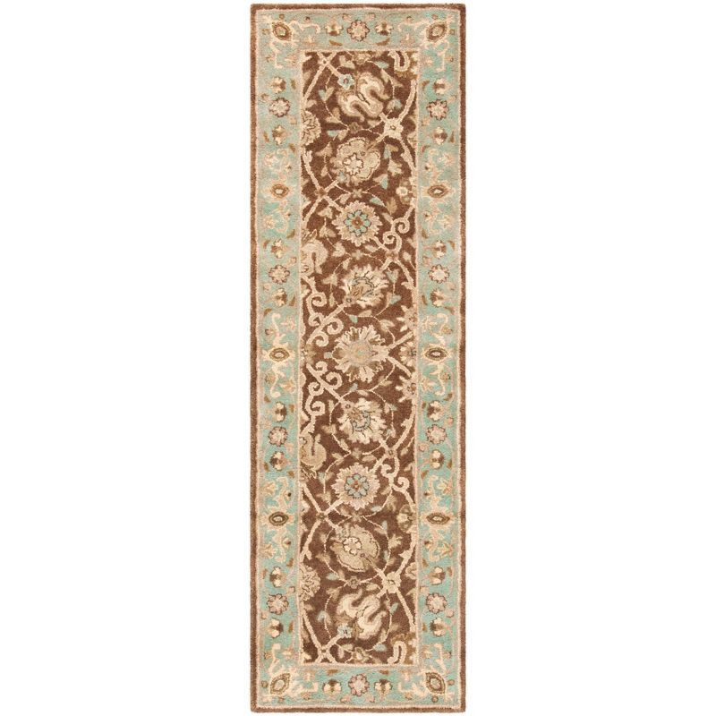 Antiquity Brown and Green Wool Hand-Tufted Runner Rug