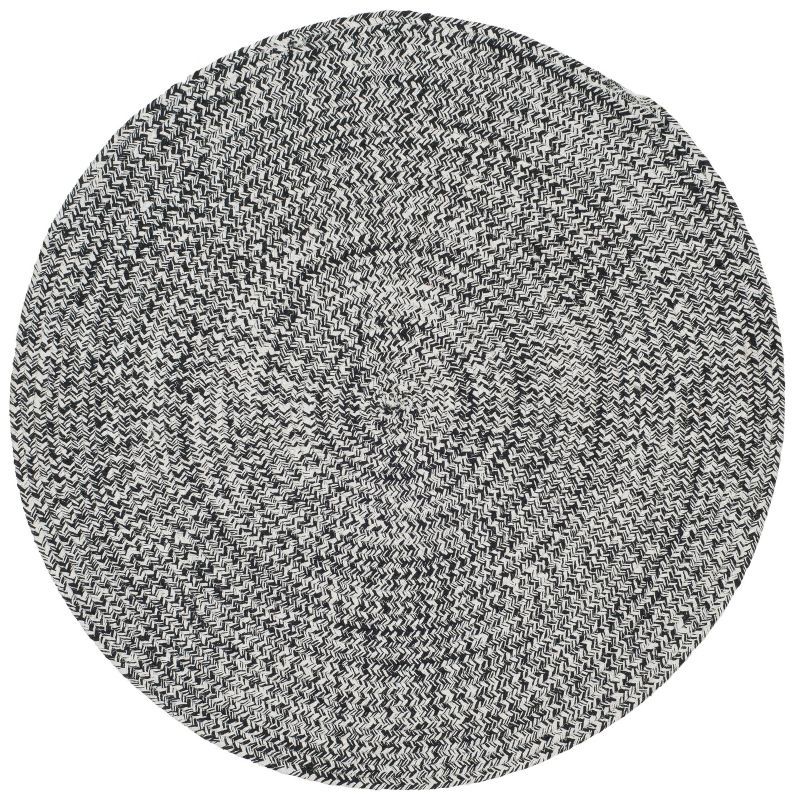 Ivory and Black Round Braided Wool and Cotton Rug