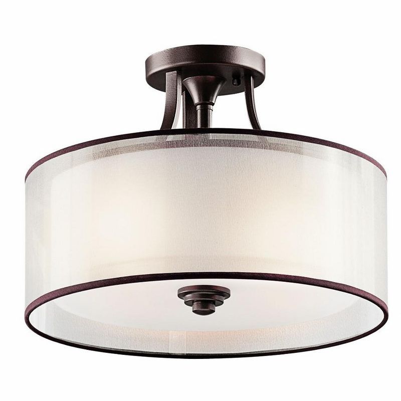 Lacey 15" Bronze and White Drum Semi-Flush Mount Light