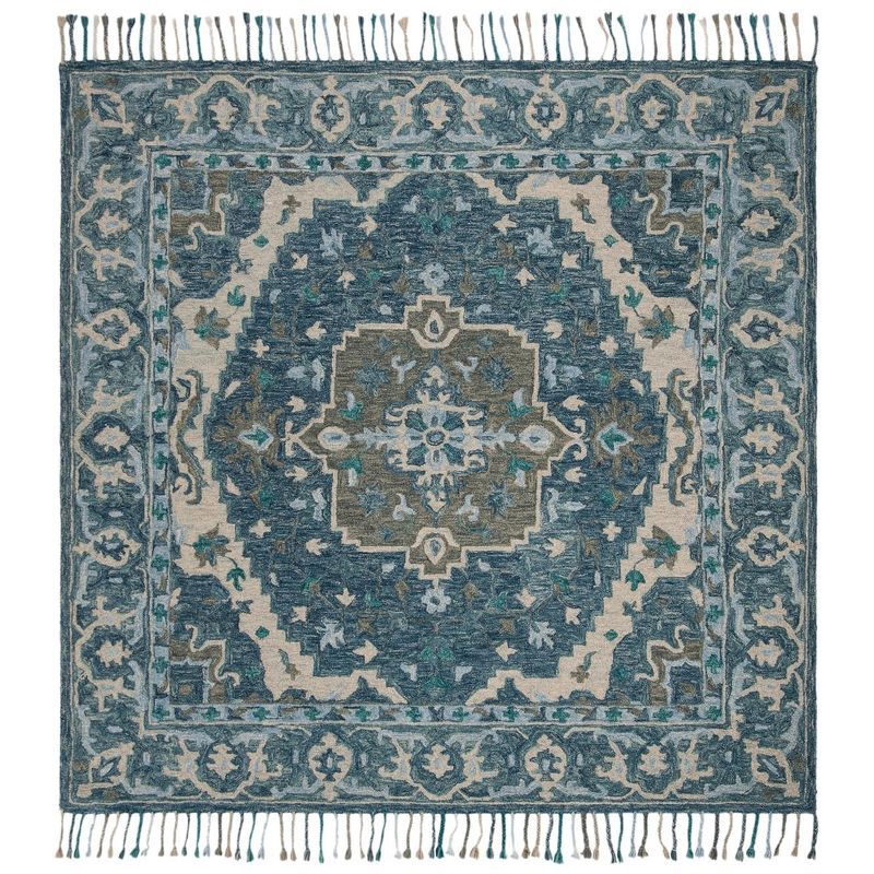 Handmade Rustic-Chic Gray Wool Square Area Rug - 7'x7'