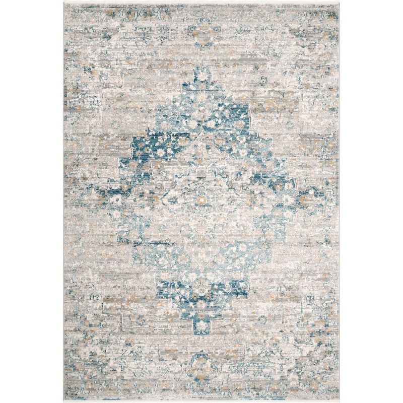 Blue Medallion Synthetic Easy Care Area Rug